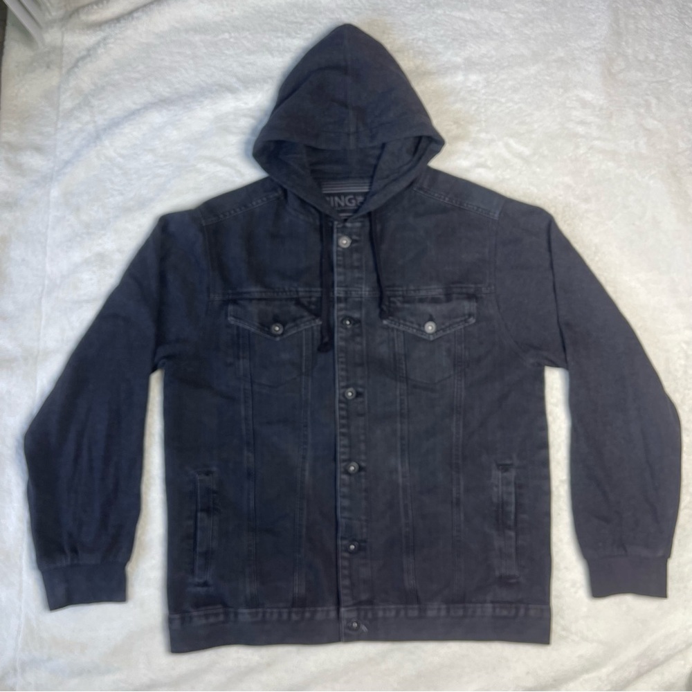 Ring of Fire Black Hooded Hybrid Denim Jacket
